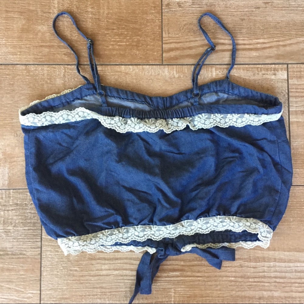*SOLD*      F21 Denim & Lace Sweetheart Crop Top - Picture 5 of 7